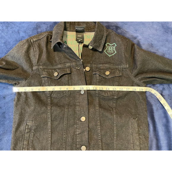 Harry Potter Slytherin Sz M Denim Jean Jacket Dark Gray/Black Hot Topic NEW - Picture 15 of 15